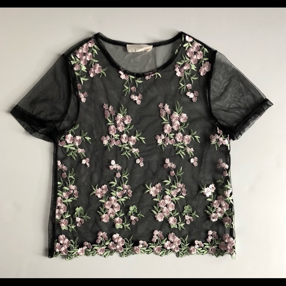 Back mesh embroidered crop top - Picture 1 of 3